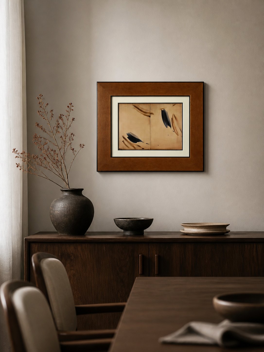 MOOJI ART modern minimalist abstract artwork collection, Abstract brushwork artwork in a dining-room setting, product 3925989612