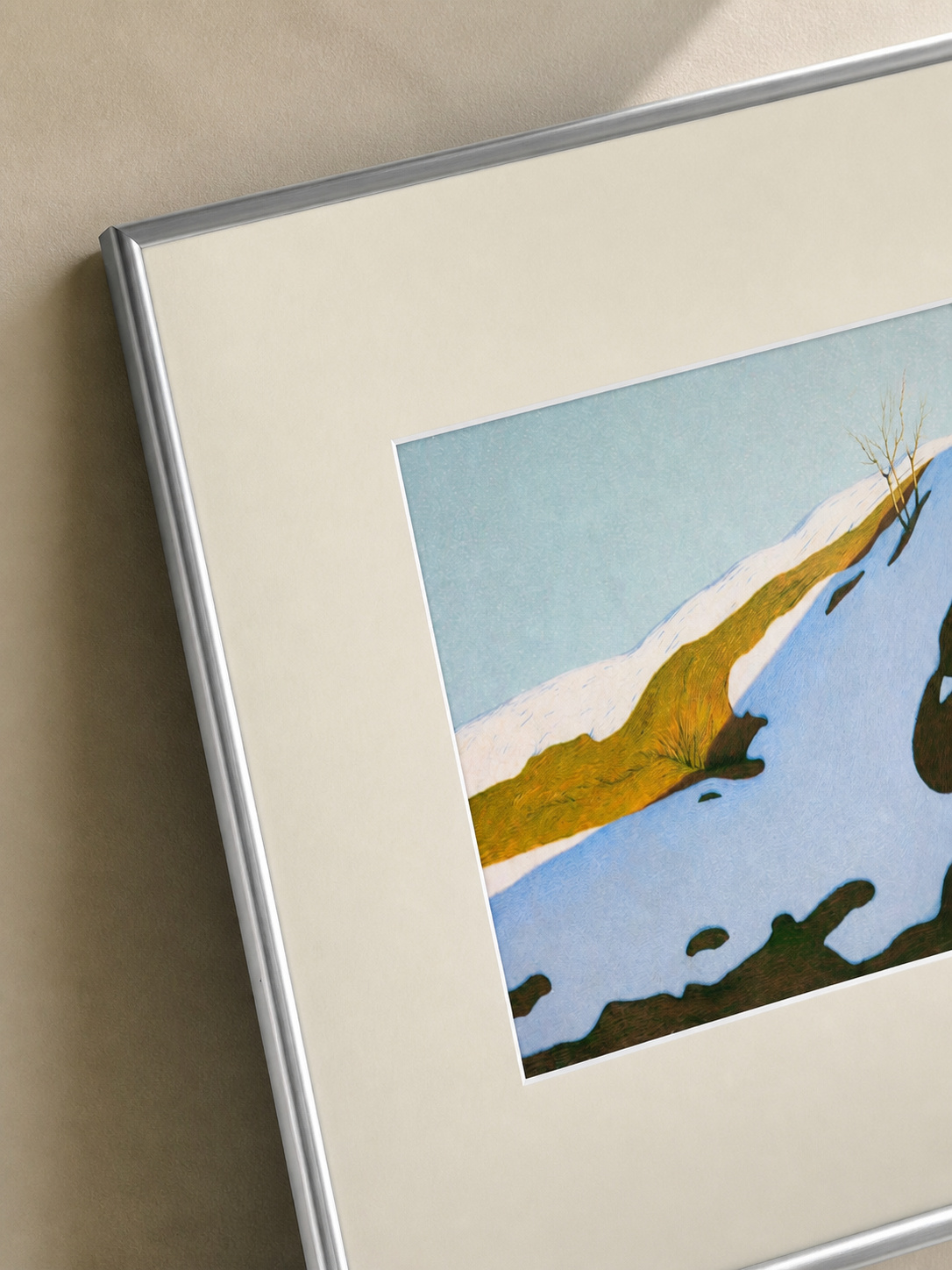 MOOJI ART, silver metal frame, ivory mat and landscape print detail, product 3925989610