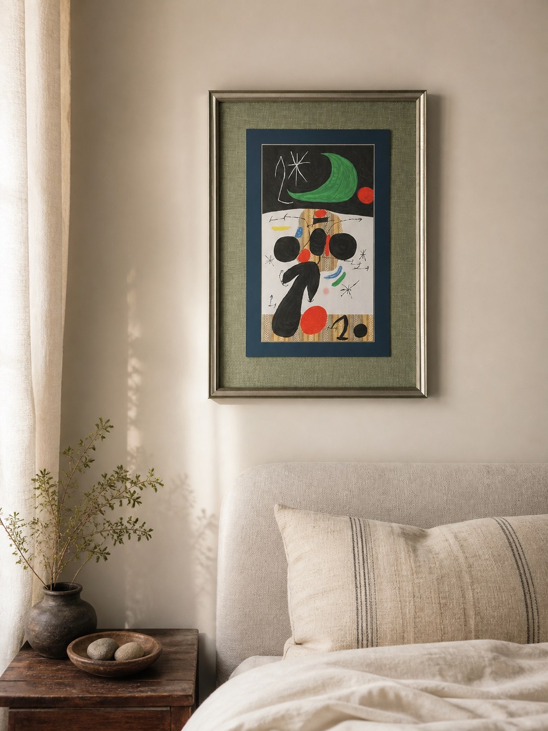 MOOJI ART framed abstract wall art in a bedroom setting, product 3925997461