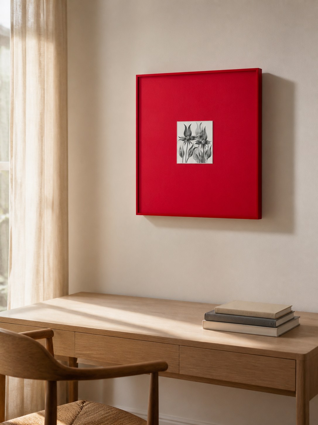 MOOJI ART red framed botanical artwork desk view, product 3925997456
